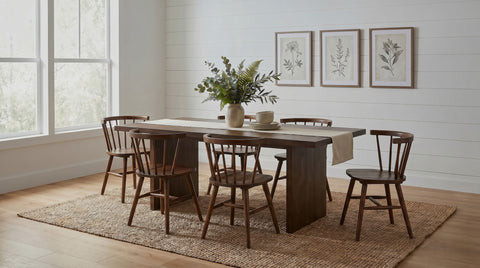 Decker Dining Set with Open Back Windsor Chairs Walnut