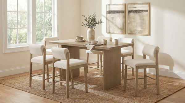 Decker 70-inch Rectangular Wood Counter Height Dining Set Natural Oak with Kehoe Upholstered Counter Height Chair Cream and Natural Oak (Set of 2)