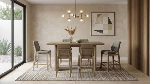 Decker Counter Height Set with Biscuit Tufted Chairs Natural Oak / Grey — collection scene; select a configuration for exact contents