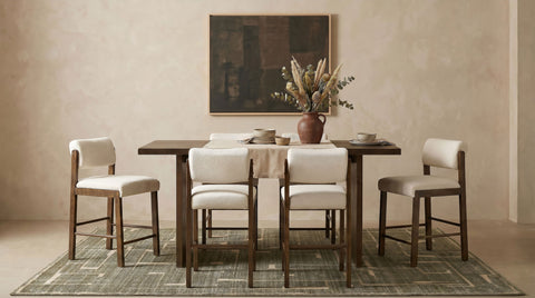Decker 70-inch Rectangular Wood Counter Height Dining Set Walnut with Kehoe Upholstered Counter Height Chair Cream and Walnut (Set of 2)