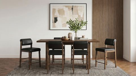 Decker Counter Height Dining Set Walnut / Black — collection scene; select a configuration for exact contents