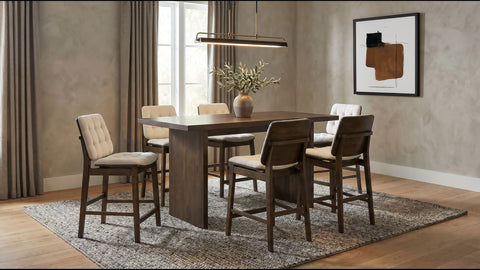 Decker 70-inch Rectangular Wood Counter Height Dining Set Walnut with Redbridge Upholstered Counter Chair Cream and Walnut (Set of 2)