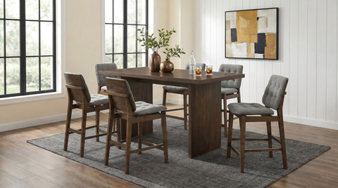 Decker Counter Height Set with Biscuit Tufted Chairs Walnut / Grey
