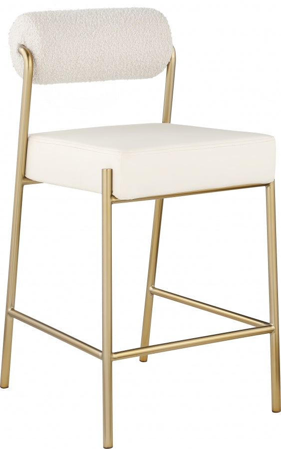 Carly Boucle Fabric And Vegan Leather Upholstered Counter Stool — 587-C - Cream - 587Cream-C