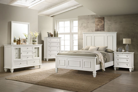 Sandy Beach Panel Bedroom Set Cream White — collection scene; select a configuration for exact contents