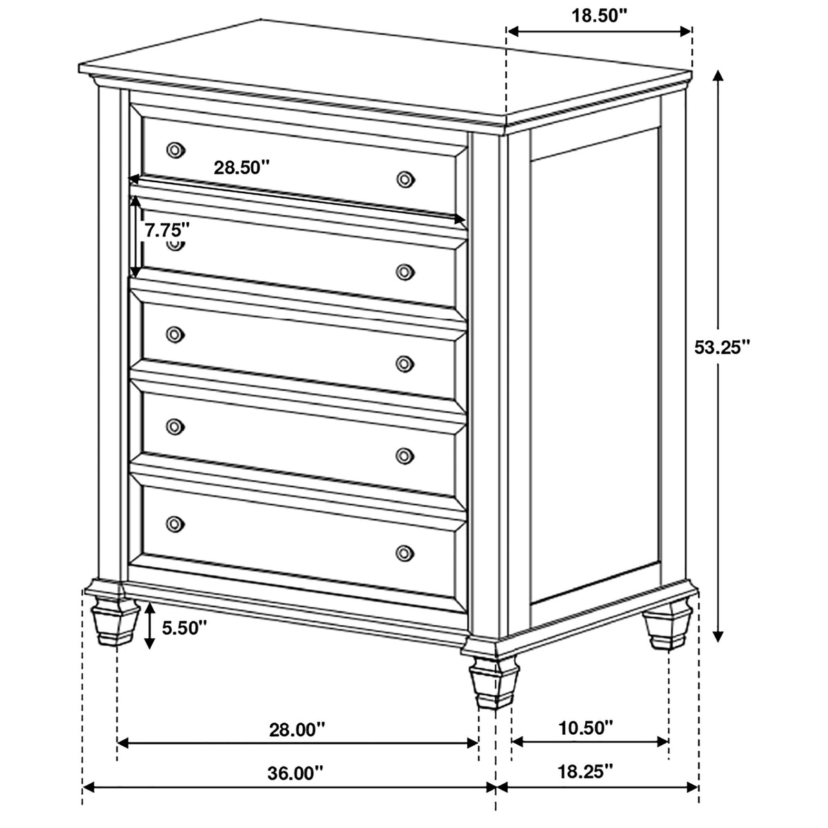 Sandy Beach 5-drawer Bedroom Chest Cream White