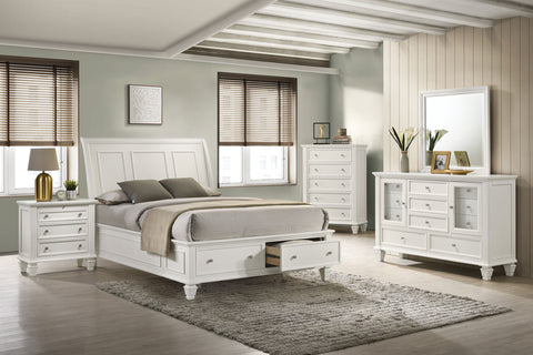 Sandy Beach Panel Storage Bedroom Set Cream White — collection scene; select a configuration for exact contents