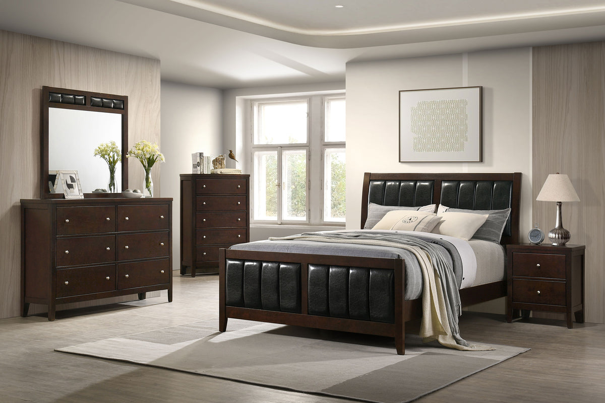 Carlton Panel Bedroom Set Cappuccino — collection scene; select a configuration for exact contents