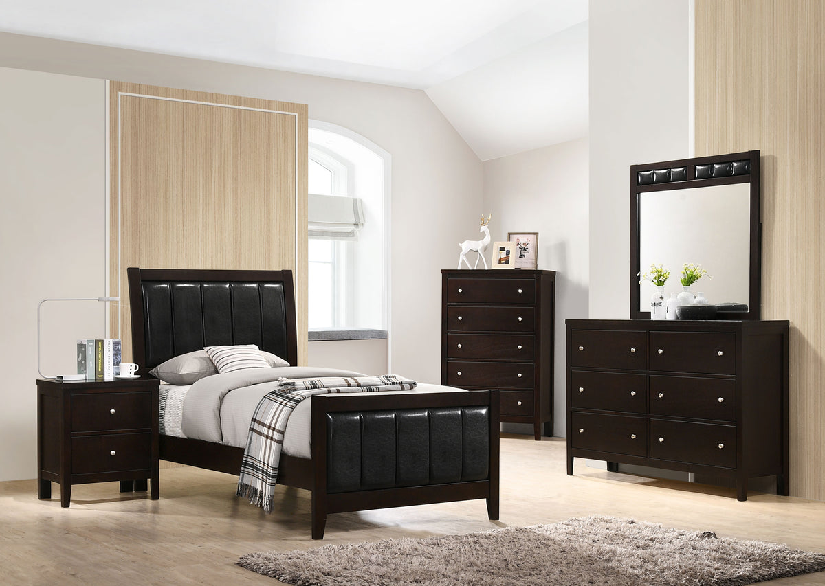 Carlton Panel Youth Bedroom Set Cappuccino — collection scene; select a configuration for exact contents