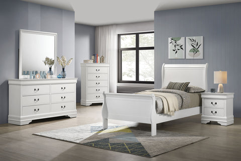 Louis Philippe Sleigh Youth Bedroom Set White — collection scene; select a configuration for exact contents