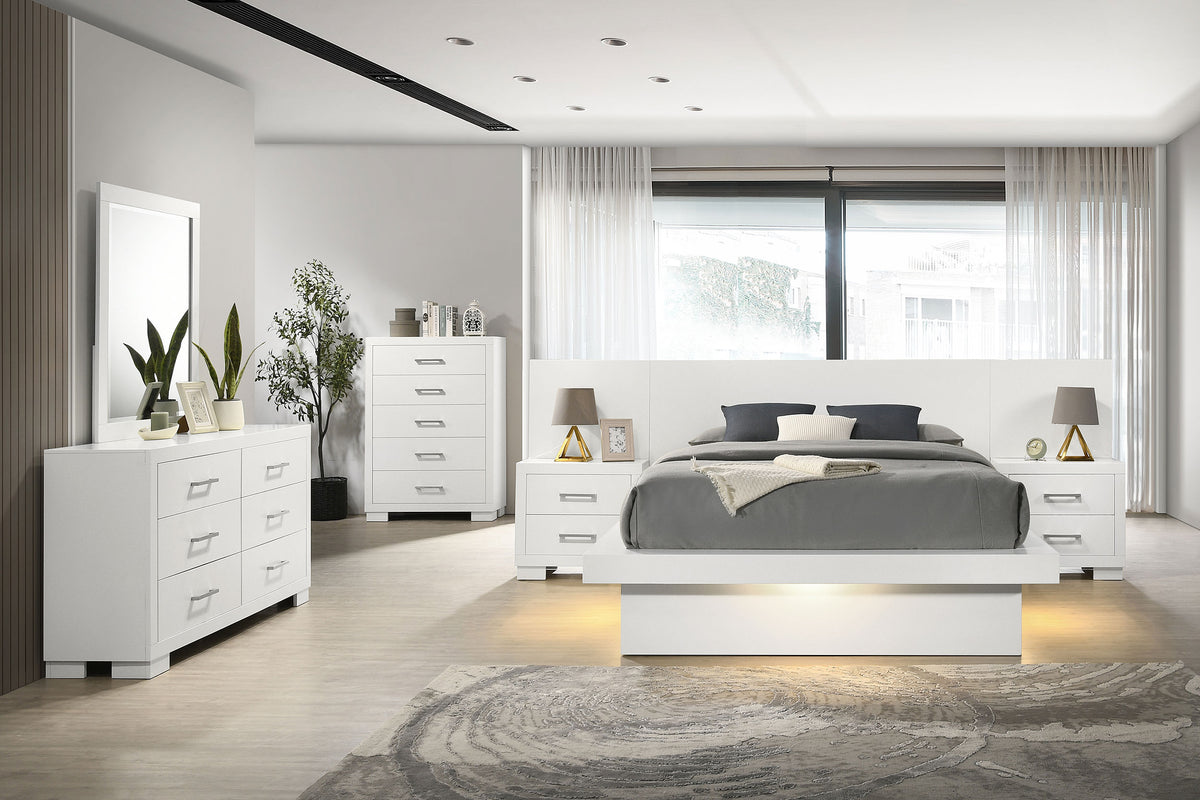 Jessica Wood Eastern King LED Panel Bed Snow White