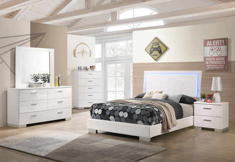 Felicity Panel Youth Bedroom Set White High Gloss — collection scene; select a configuration for exact contents