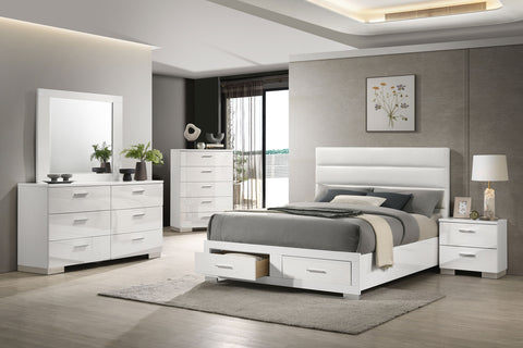 Felicity Storage Bedroom Set White High Gloss — collection scene; select a configuration for exact contents