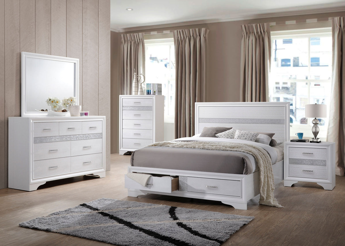 Miranda Panel Storage Bedroom Set White — collection scene; select a configuration for exact contents