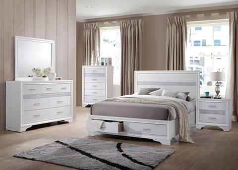 Miranda Panel Storage Bedroom Set White — collection scene; select a configuration for exact contents