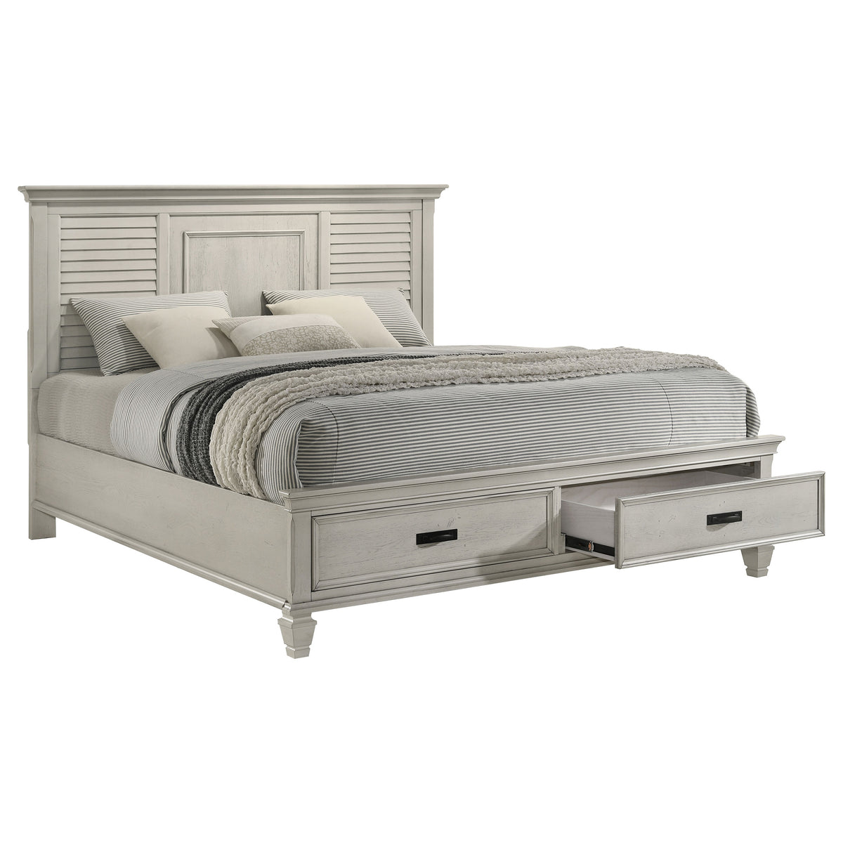 Franco Wood Eastern King Storage Panel Bed Distressed White