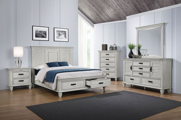 Franco Panel Storage Bedroom Set Distressed White