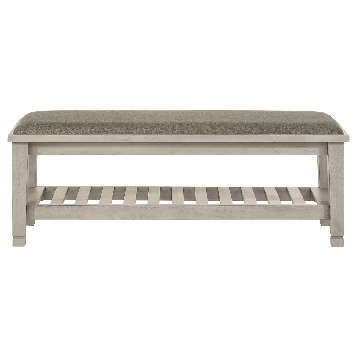 Franco Fabric Upholstered Bench with Shelf Distressed White