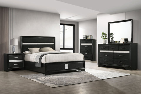 Miranda Panel Bedroom Set Black — collection scene; select a configuration for exact contents