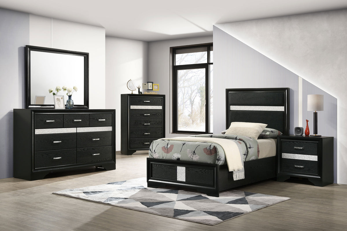 Miranda Panel Youth Bedroom Set Black — collection scene; select a configuration for exact contents