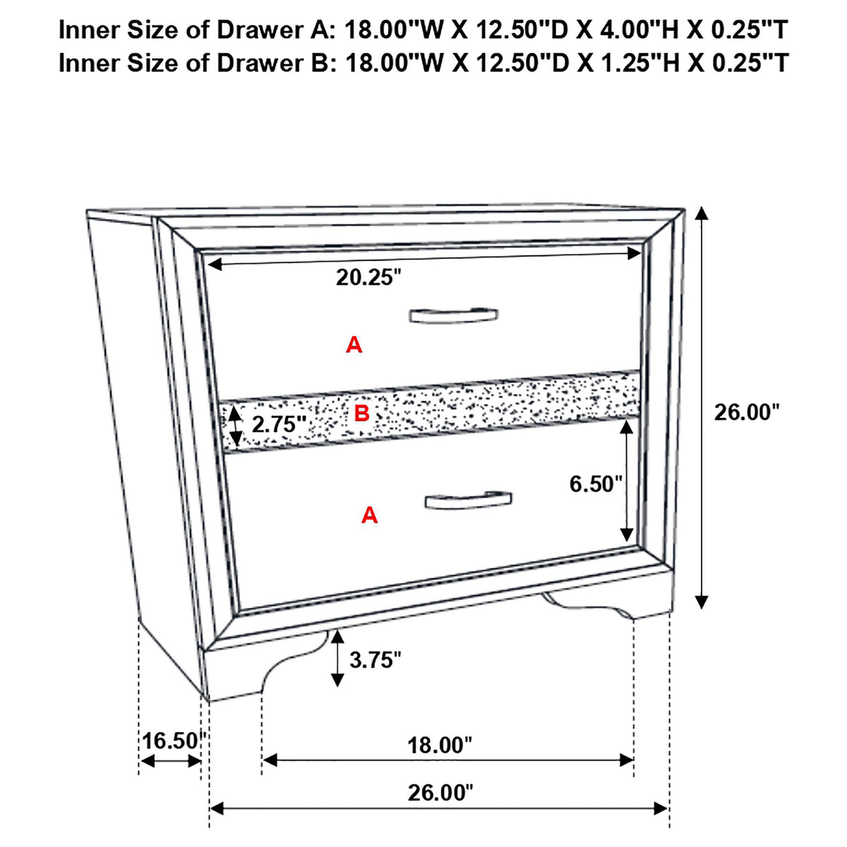 Miranda 3-drawer Nightstand Bedside Table Black