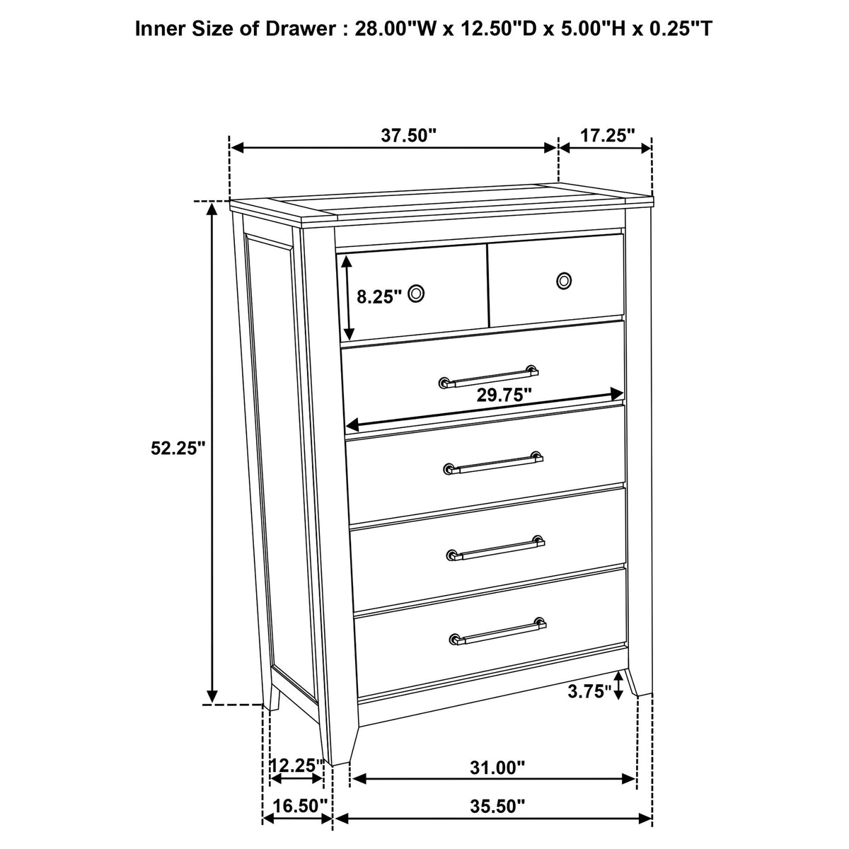 Hazlewood 5-drawer Bedroom Chest of Drawers Vineyard Oak
