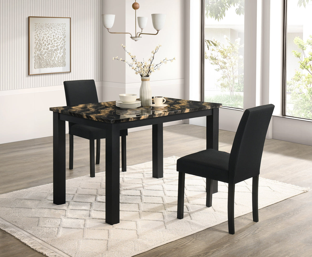 Resia Black/Gold Faux Marble Top Dining Table