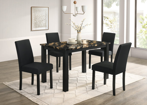 Resia Black/Gold 5-Piece Faux Marble Top Dining Set - view 1