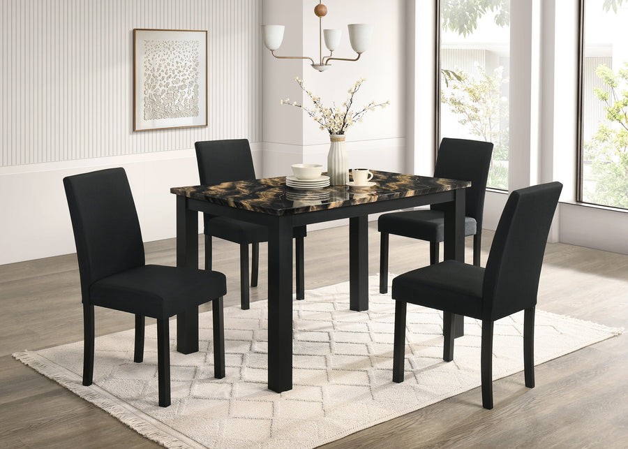 Resia Black/Gold 5-Piece Faux Marble Top Dining Set - view 1