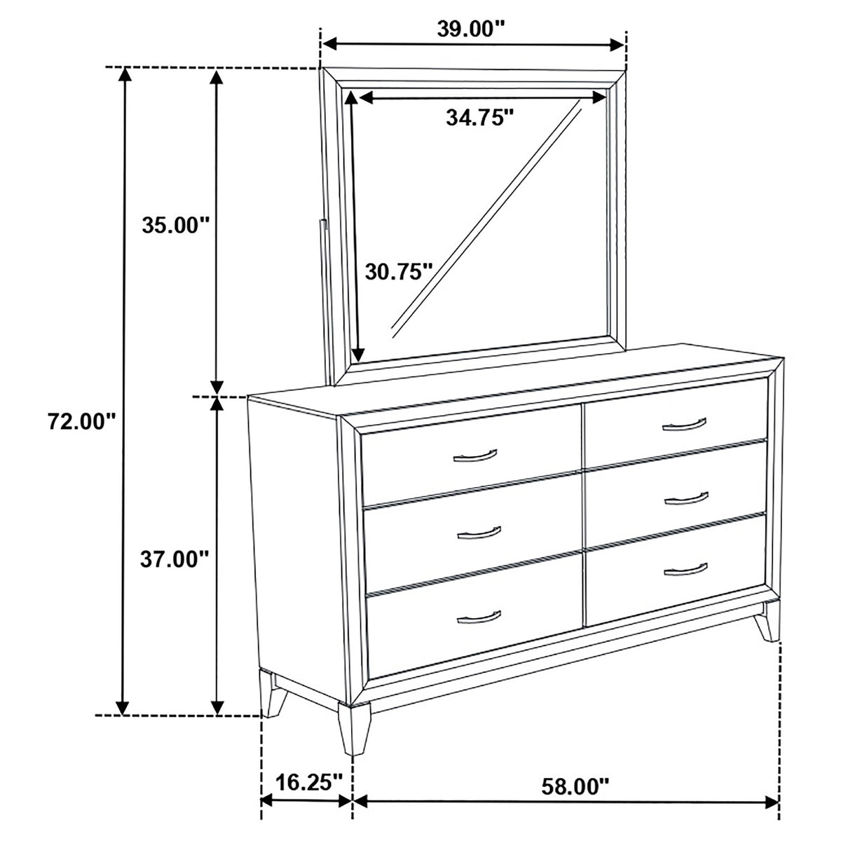 Watson 6-drawer Dresser with Mirror Grey Oak