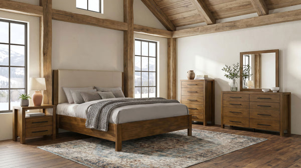 Adderley Panel Bedroom Set Warm Brown / Cream