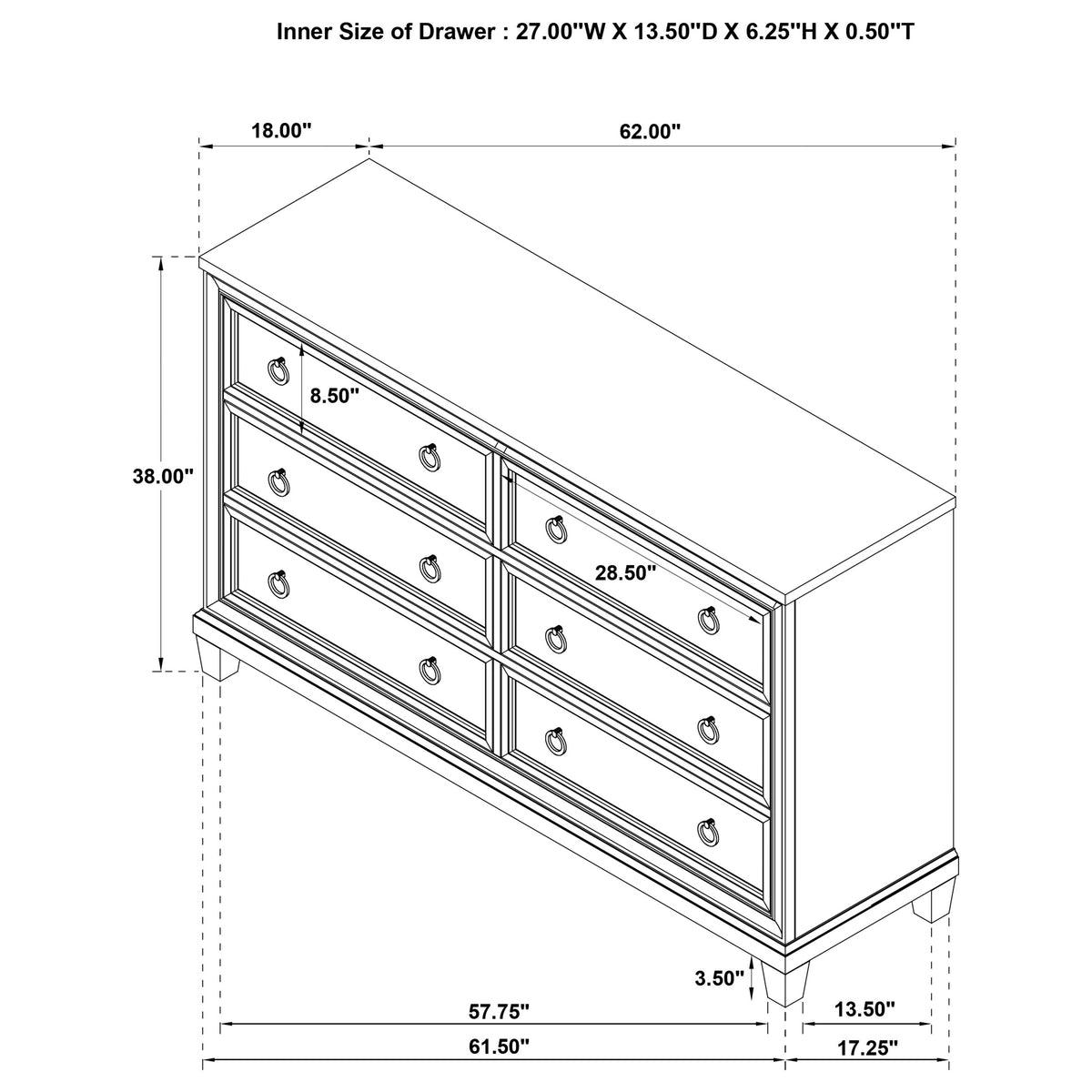 Pembroke 6-drawer Bedroom Dresser Cabinet Washed Oak