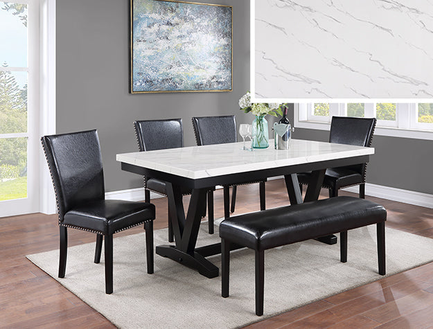 Tanner White/Black Faux Marble Dining Table