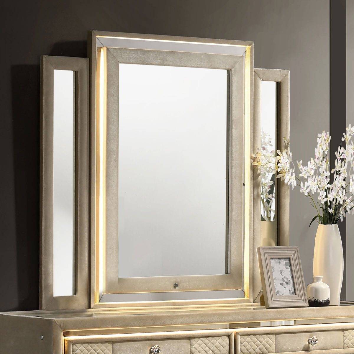 Lorient LED Dresser Mirror Ivory and Camel