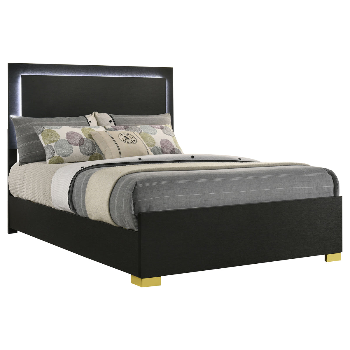 Marceline Wood Full LED Panel Bed Black