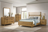 Bennett Full Mid-Century Fabric Upholstered Panel Bed Light Oak and Cream