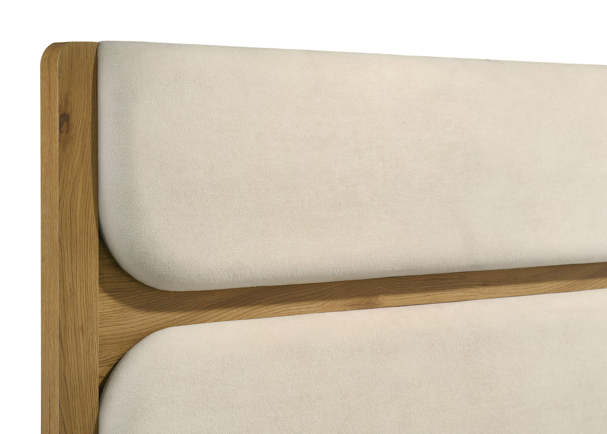 Bennett Queen Mid-Century Fabric Upholstered Panel Bed Light Oak