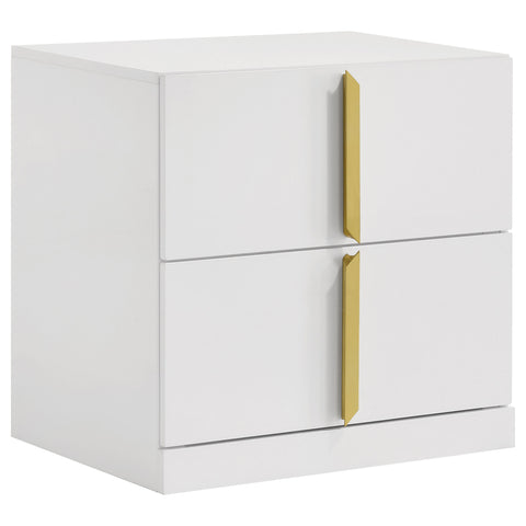 Ines 2-drawer Nightstand Bedside Table White High Gloss