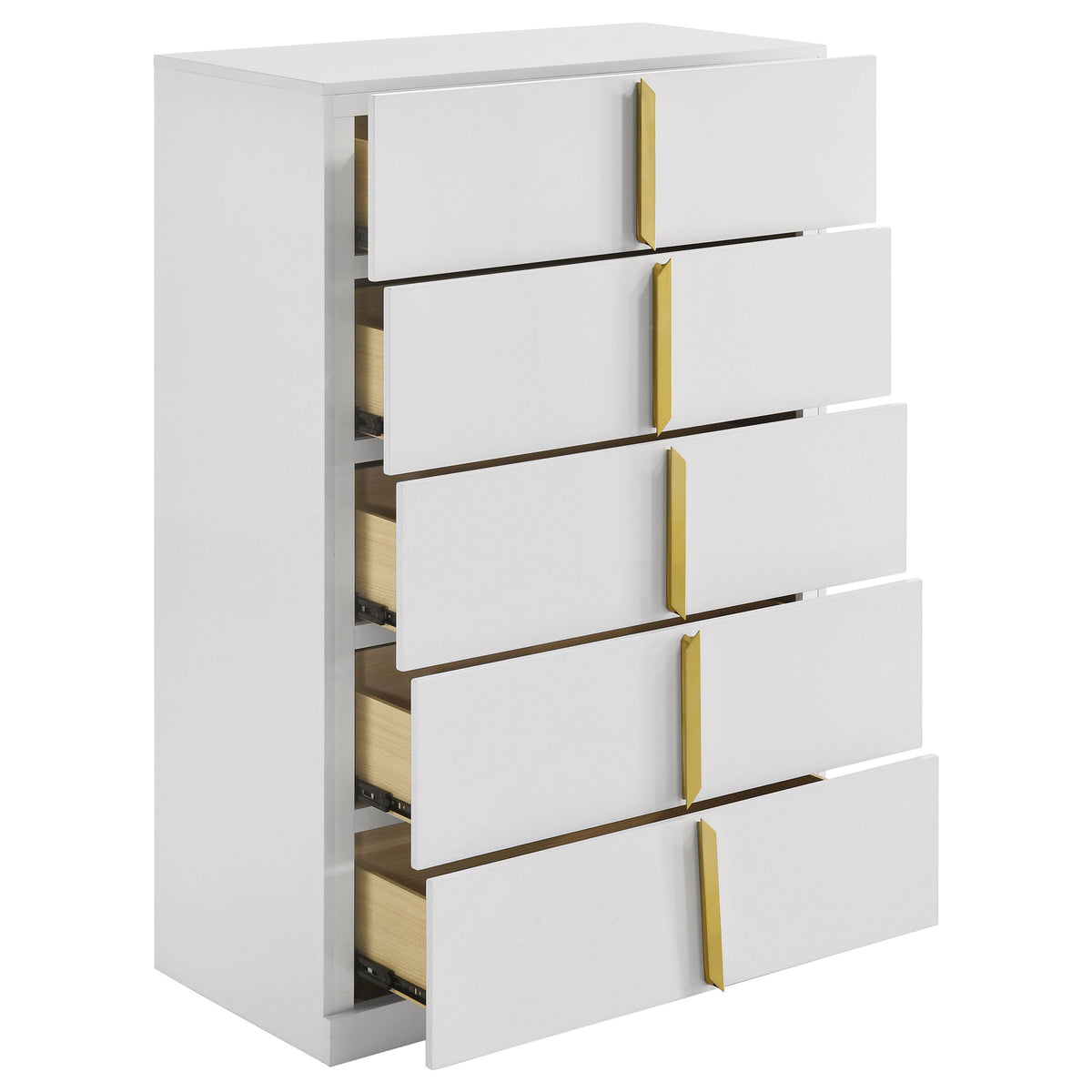 Ines 5-drawer Bedroom Chest of Drawers White High Gloss