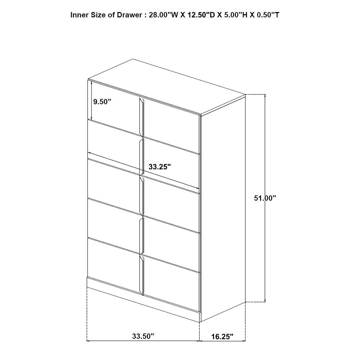 Ines 5-drawer Bedroom Chest of Drawers White High Gloss