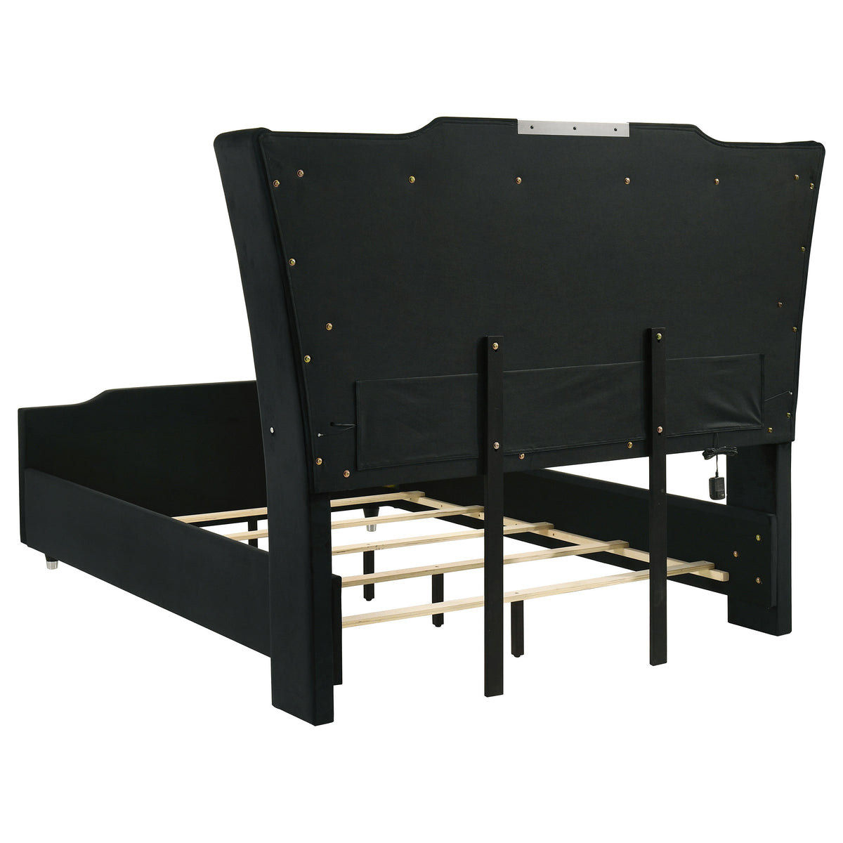 Lorient Queen LED Upholstered Wingback Bed Black