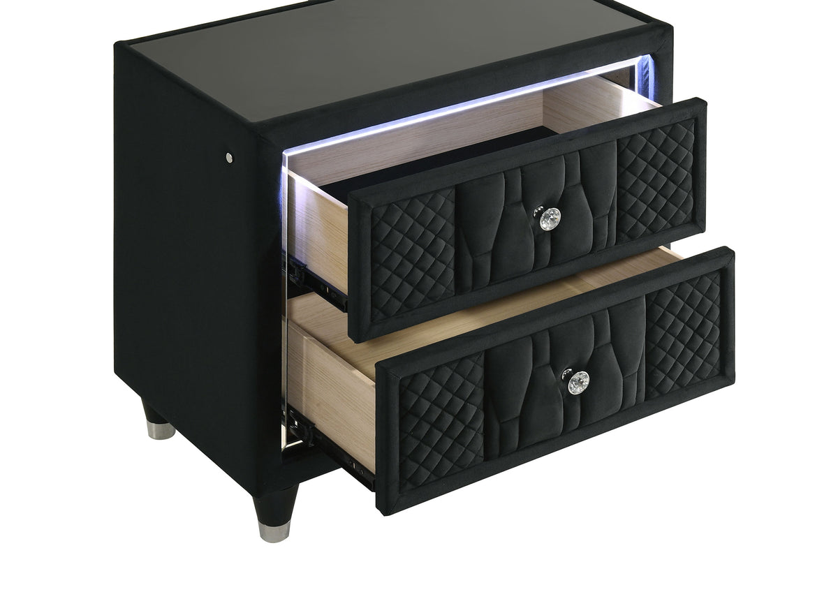 Lorient 2-drawer LED Nightstand with USB Black