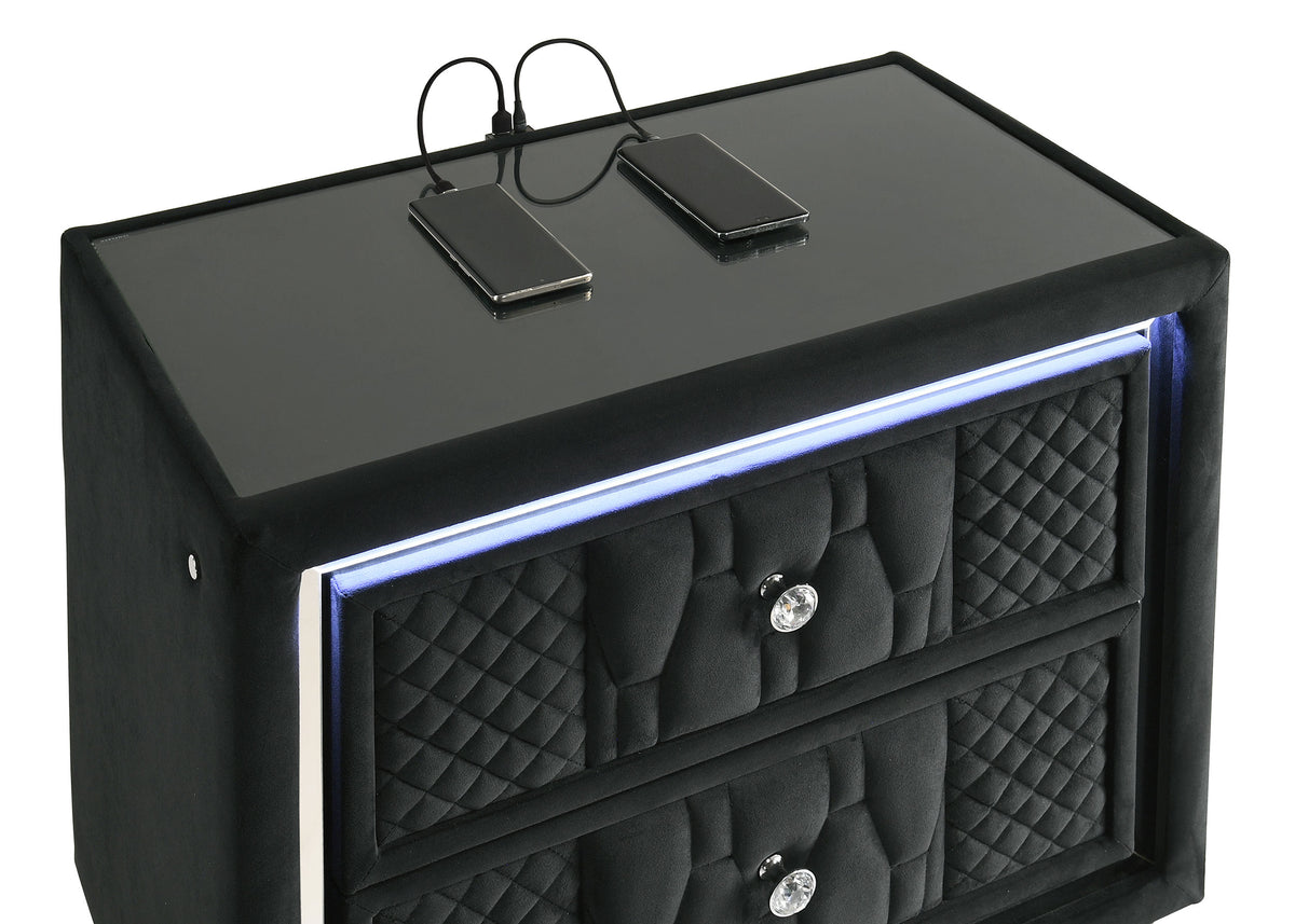 Lorient 2-drawer LED Nightstand with USB Black