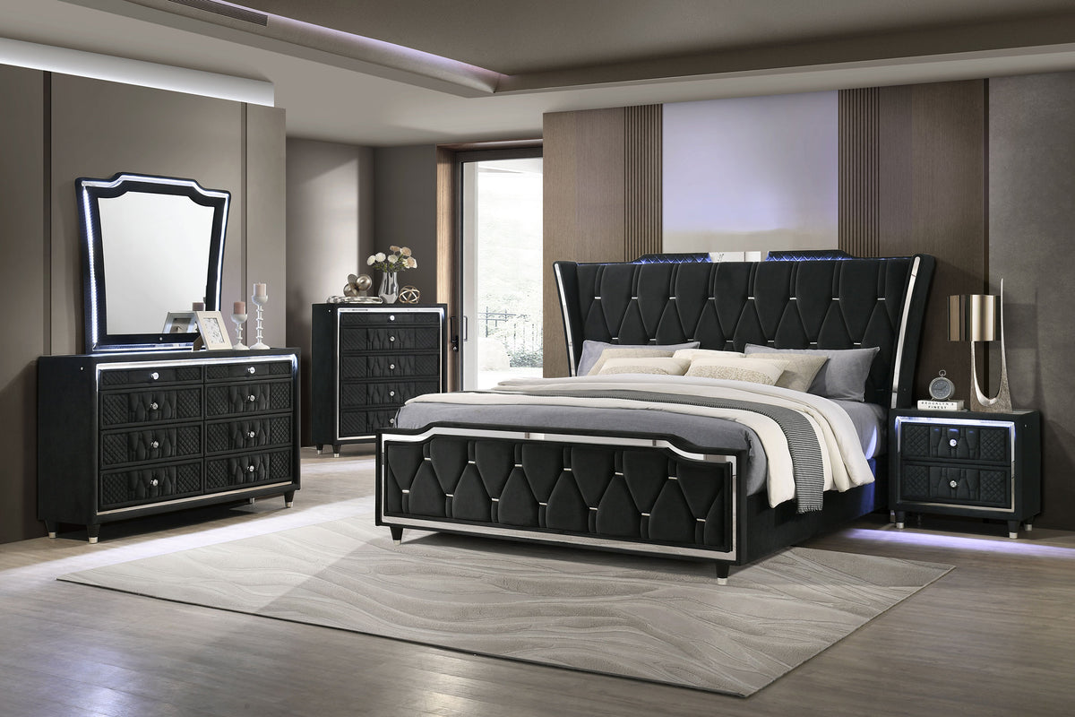 Lorient 2-drawer LED Nightstand with USB Black