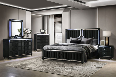 Ravenne Velvet Upholstered Panel Bedroom Set Black