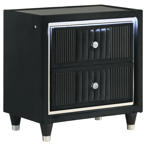 Ravenne 2-drawer Velvet Upholstered LED Nightstand with USB Black