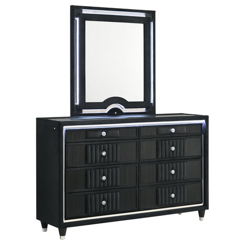 Ravenne 8-drawer Velvet Upholstered LED Dresser and Mirror Black