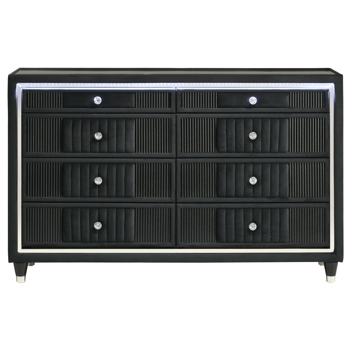 Ravenne 8-drawer Velvet Upholstered LED Dresser Cabinet Black
