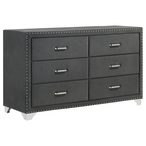 Melody 6-drawer Upholstered Dresser Grey