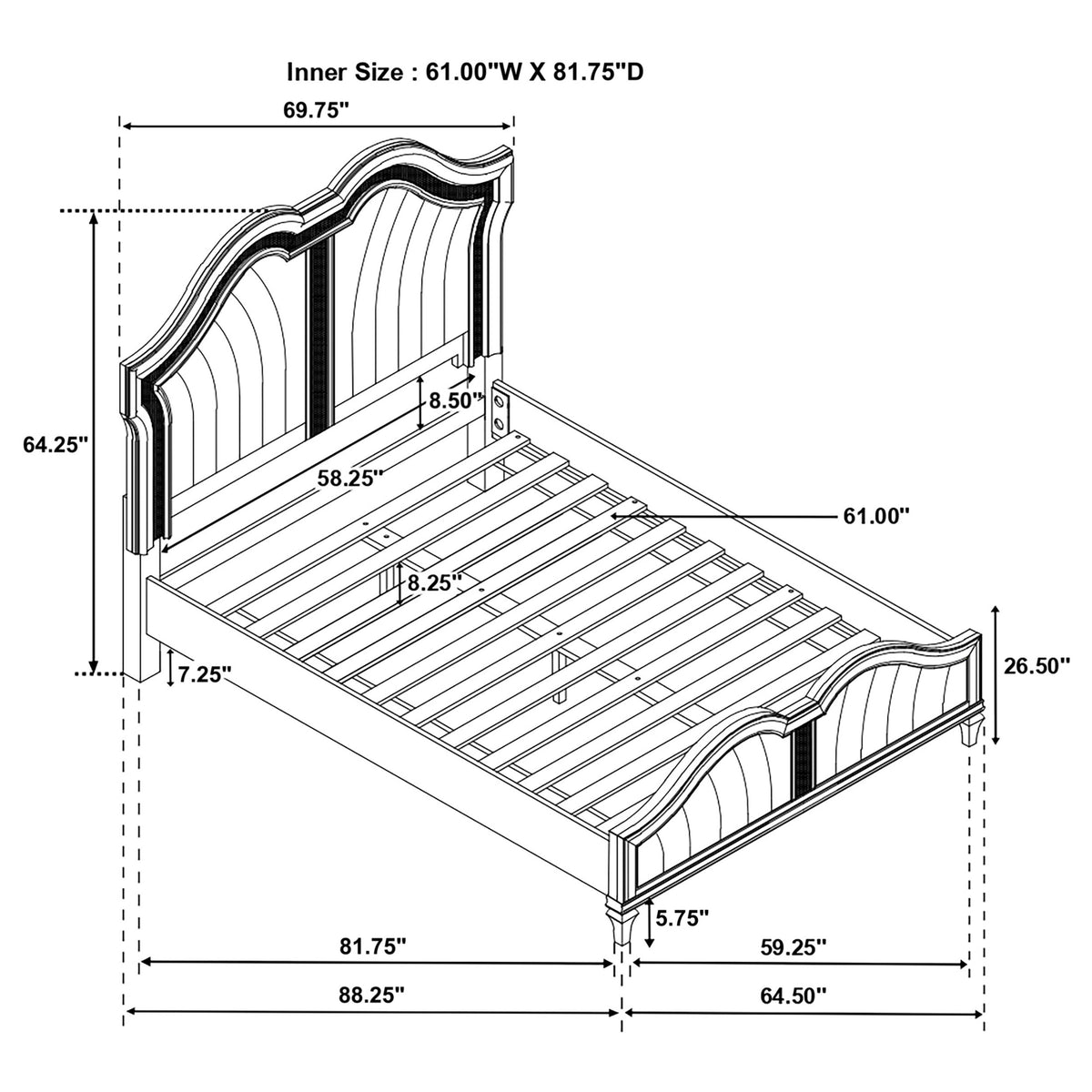 Evangeline Wood Queen LED Panel Bed Silver Oak